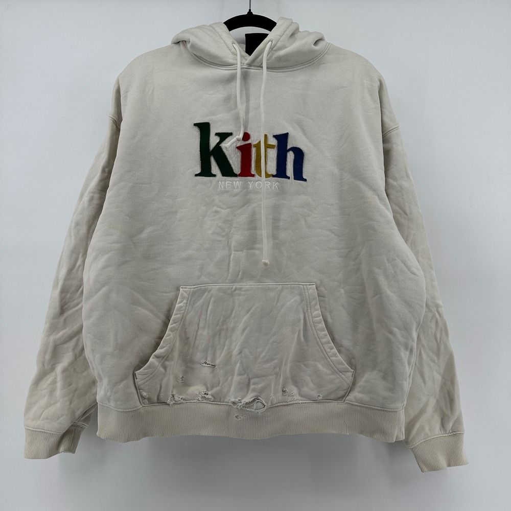 Kith Kangaroo Pocket Hoodie Sweatshirt Off-White Cream Oatmeal Men's Medium M